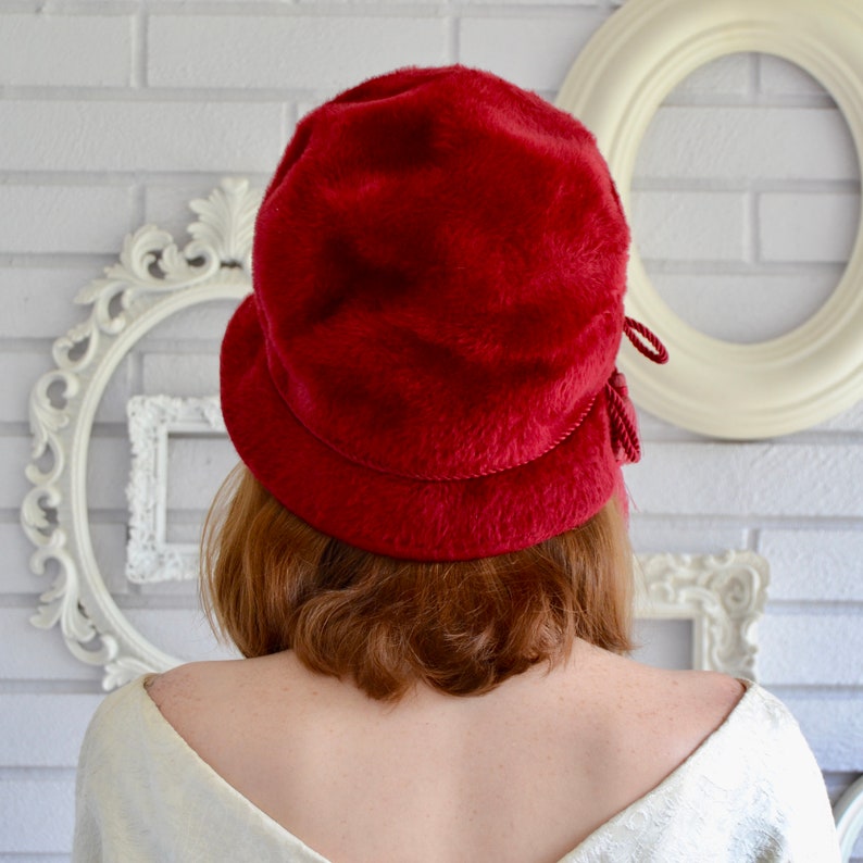 Vintage Red Maroon Fuzzy Wool Hat with Side Tassel by Gwen Pennington