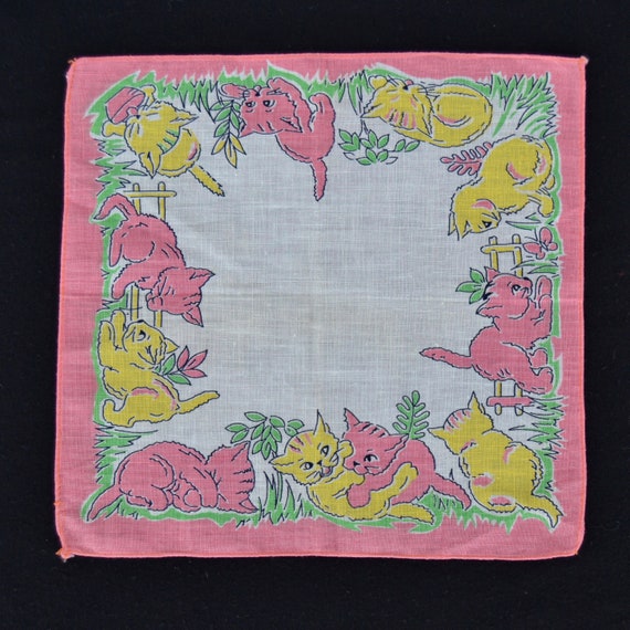 Vintage Child's Handkerchief with Yellow and Pink… - image 2