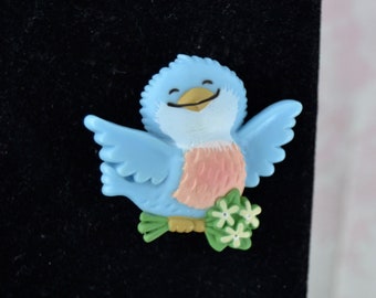 Vintage Plastic Bluebird Brooch with Flowers by Hallmark Cards Inc