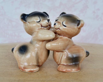 Vintage Bear Hug Hugging Bears Ceramic Salt and Pepper Shakers by Van Tellingen