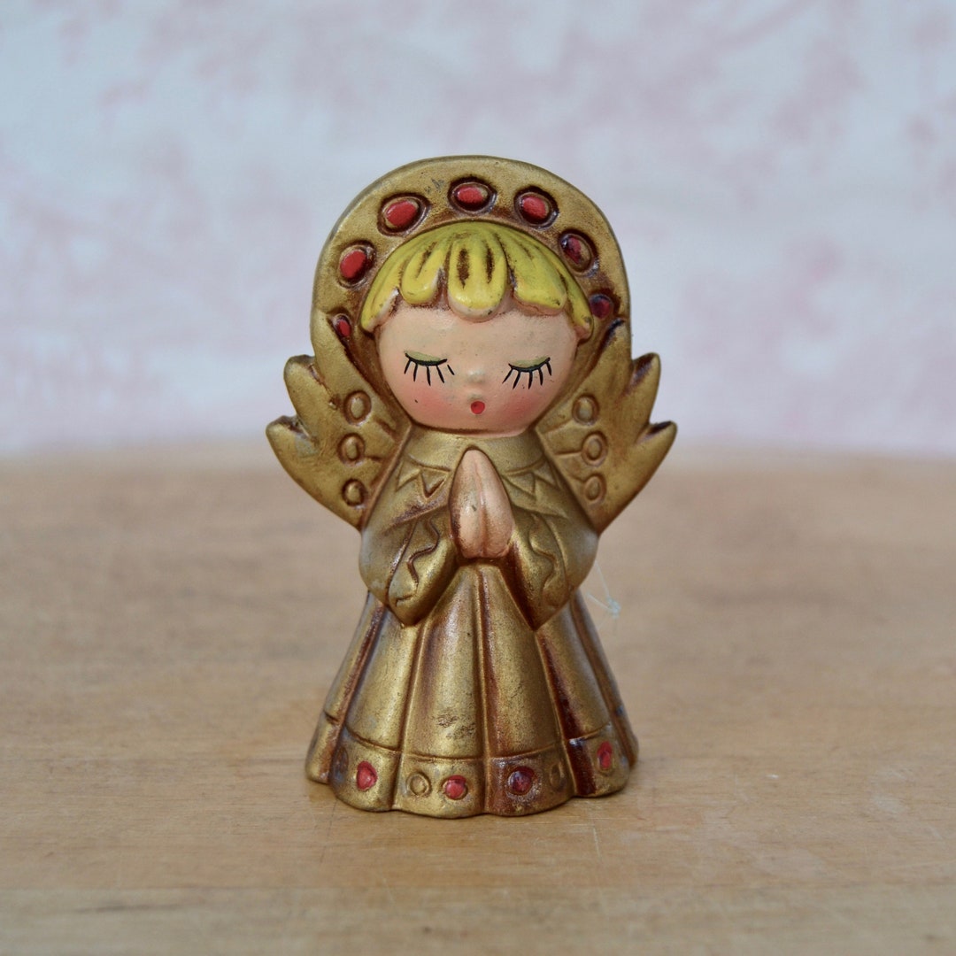 Vintage Small Angel Figurine With Ornament Hook in Dark Golden Color Etsy