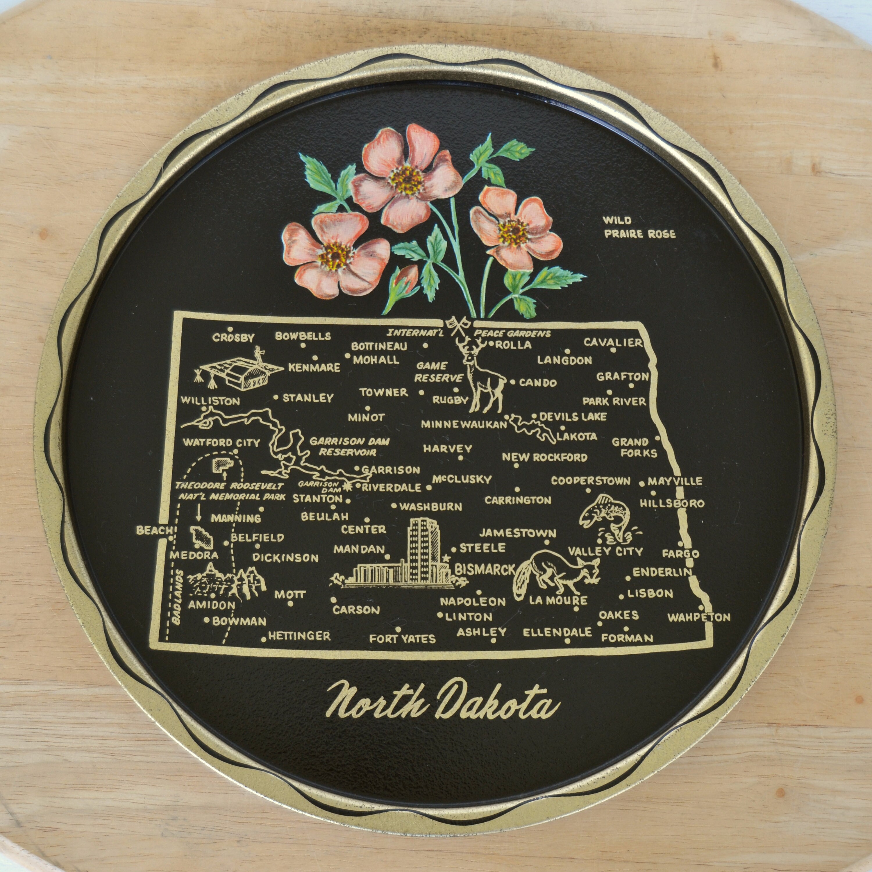 Vintage North Dakota State Souvenir Tin Tray of Cities and Etsy