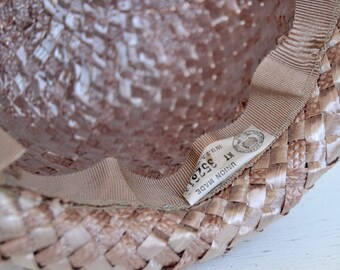 Vintage 1960s Woven Raffia Hat With Ribbon Bow and White  display picture 1