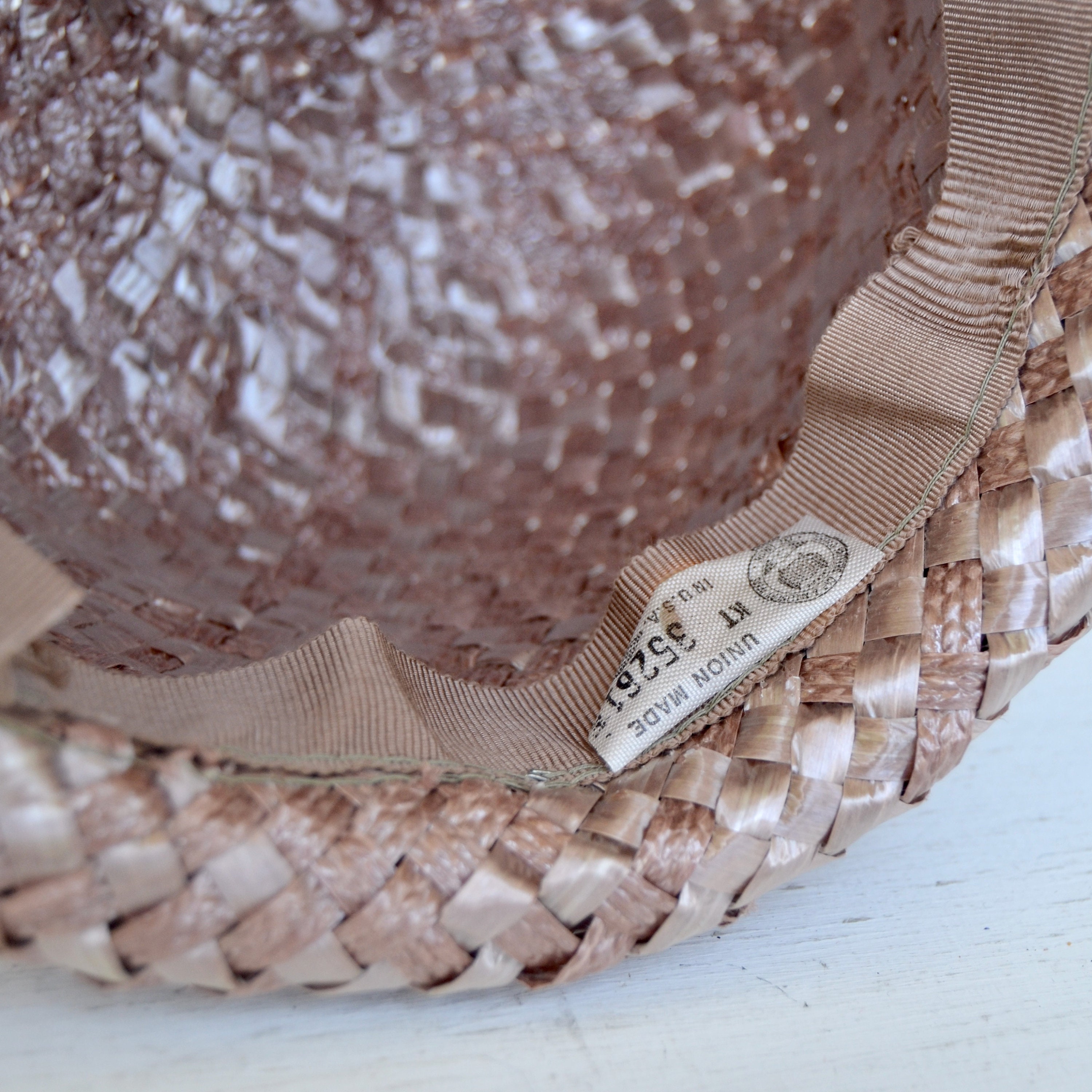 1960s Union Label Raffia‎ Hat w/Ribbon Vintage Women main image 3