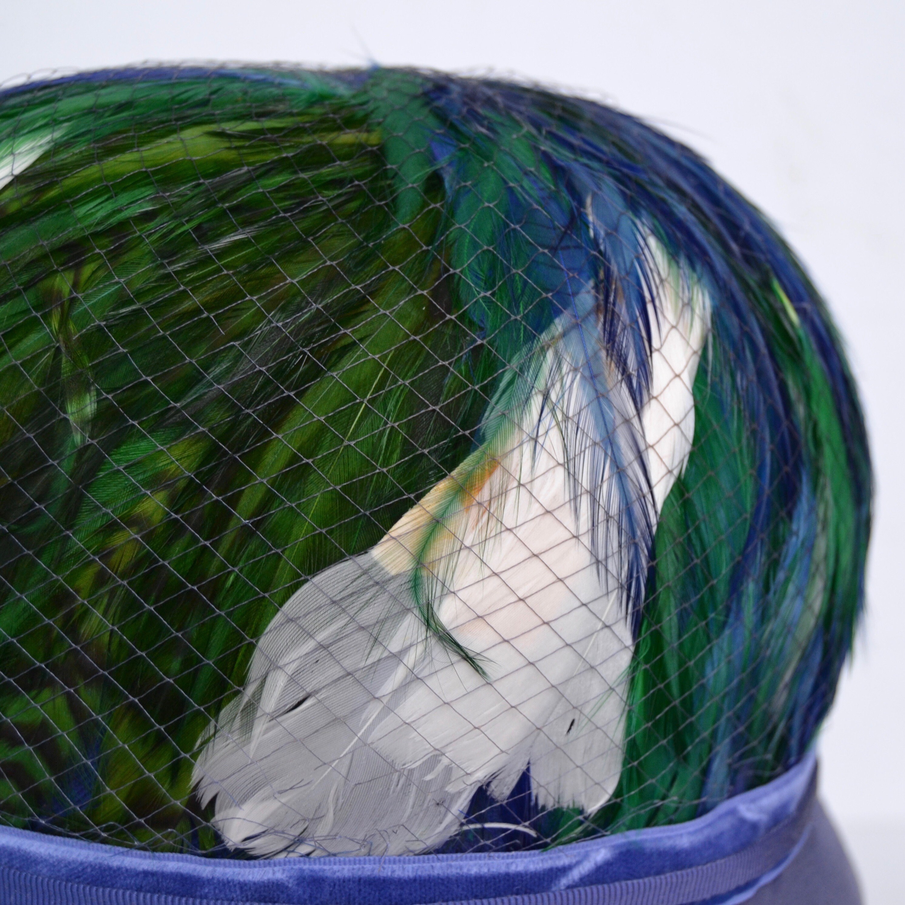 Vintage‎ Blue Feather Hat Union Made In USA Vintage 1960s Blue Velvet and Feather Hat With Netting Union  main image 3