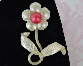 Vintage Flower Brooch Made of Acrylic Plastic with Metal Clasp