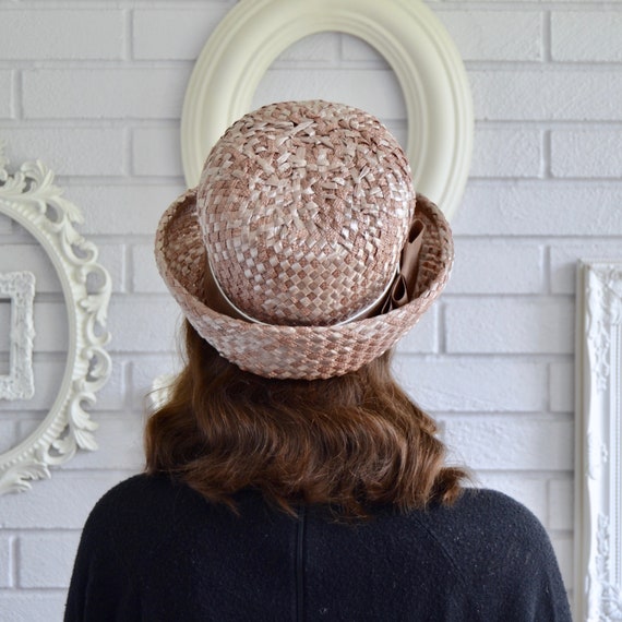 Vintage 1960s Woven Raffia Hat with Ribbon Bow an… - image 7