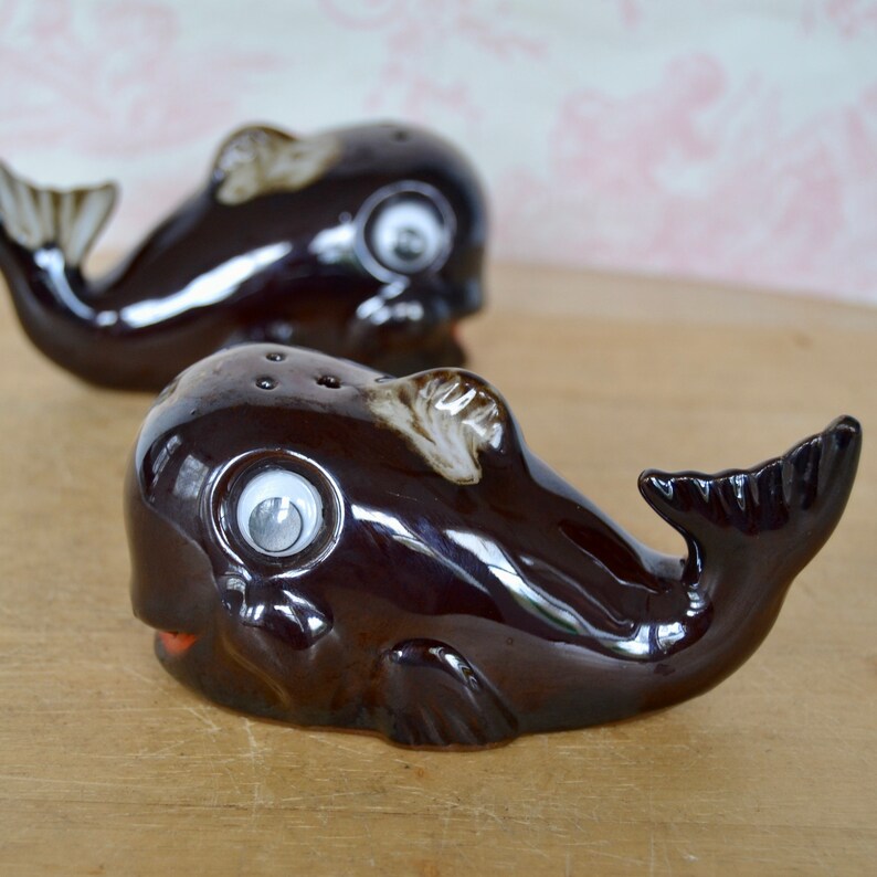 Vintage Whale Salt and Pepper Shakers Made of Redware Pottery Etsy