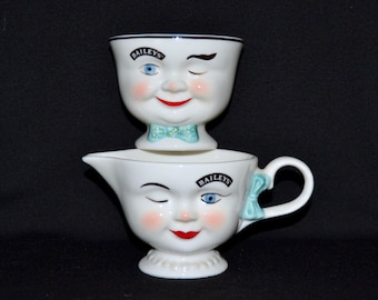 Vintage Winking Eye Creamer and Sugar Bowl Set by Baileys 1996