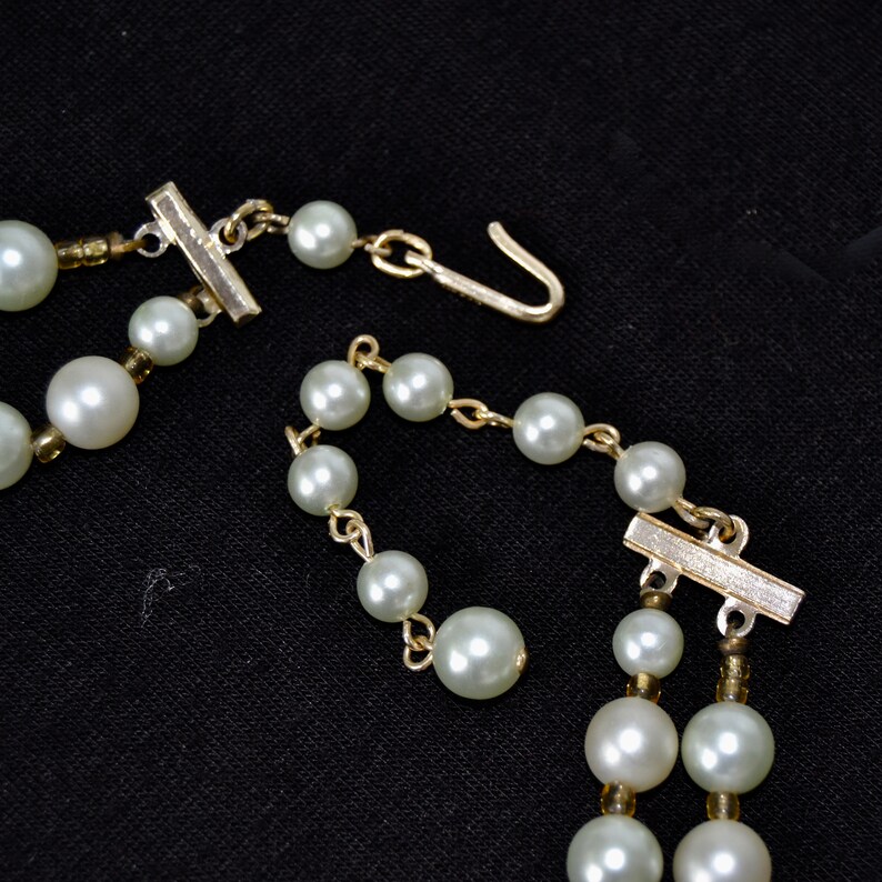 Vintage Double Strand Necklace With Faux Pearls and Green | Etsy