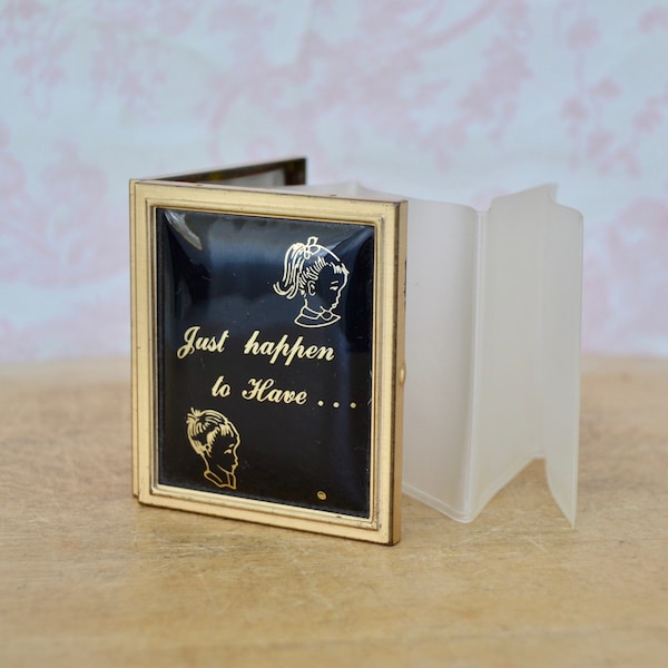 Vintage Photo Holder Compact Case Made of Gold Tone Metal and Vinyl Top with 9 Picture Slots