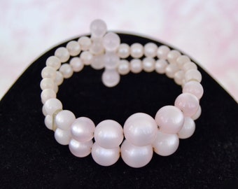 Vintage Moonglow Lucite Beaded Bracelet with Two Rows of Beads in Light Pale Pink