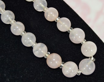 Vintage Necklace with Glass Marbled Beads in Pale Gray and Pink