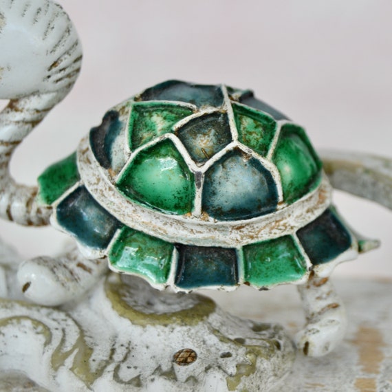 Vintage Enamel Turtle Brooch with Red Rhinestone … - image 5