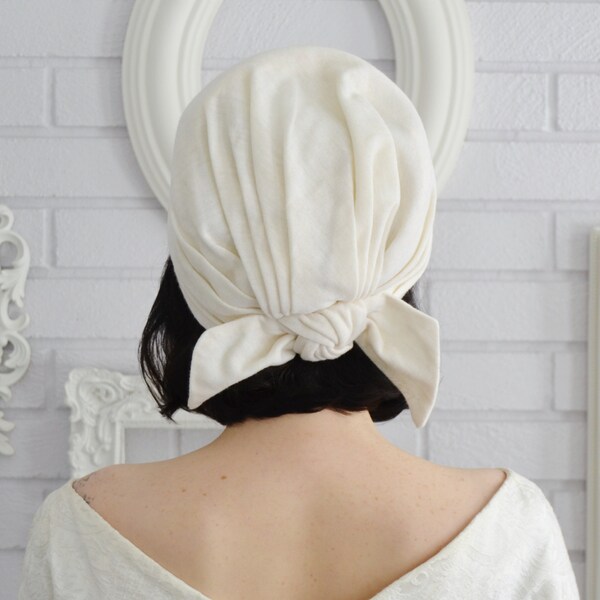 Vintage Cream-Colored Fabric Turban Hat Union-Made