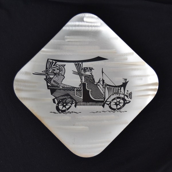 Vintage Antique Car and Passengers Silver Tone Wall Hanging by WMF Ikora