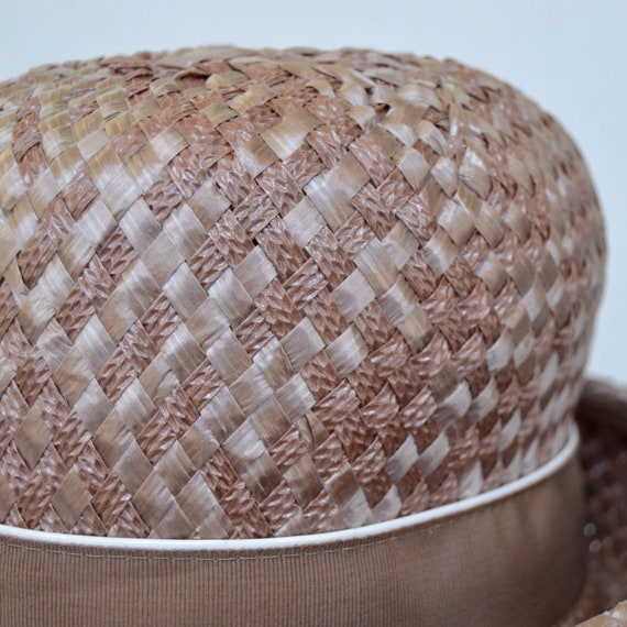 Vintage 1960s Woven Raffia Hat with Ribbon Bow an… - image 3