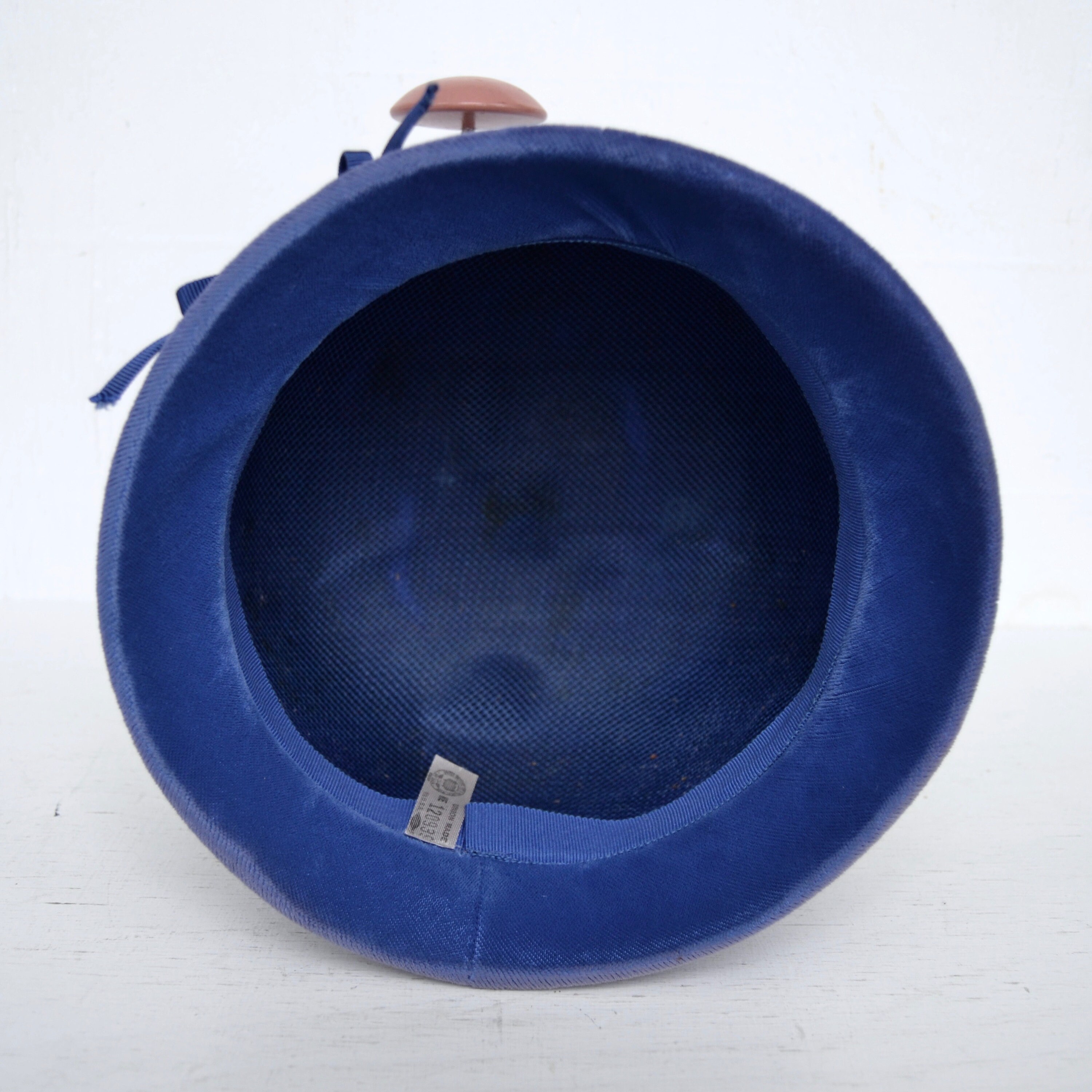 Vintage 1960s Blue Velvet and Feather Hat With Netting Union  display picture 1