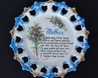 Vintage Mother Ceramic Wall Hanging Plate with Flowers and Sentimental Quote