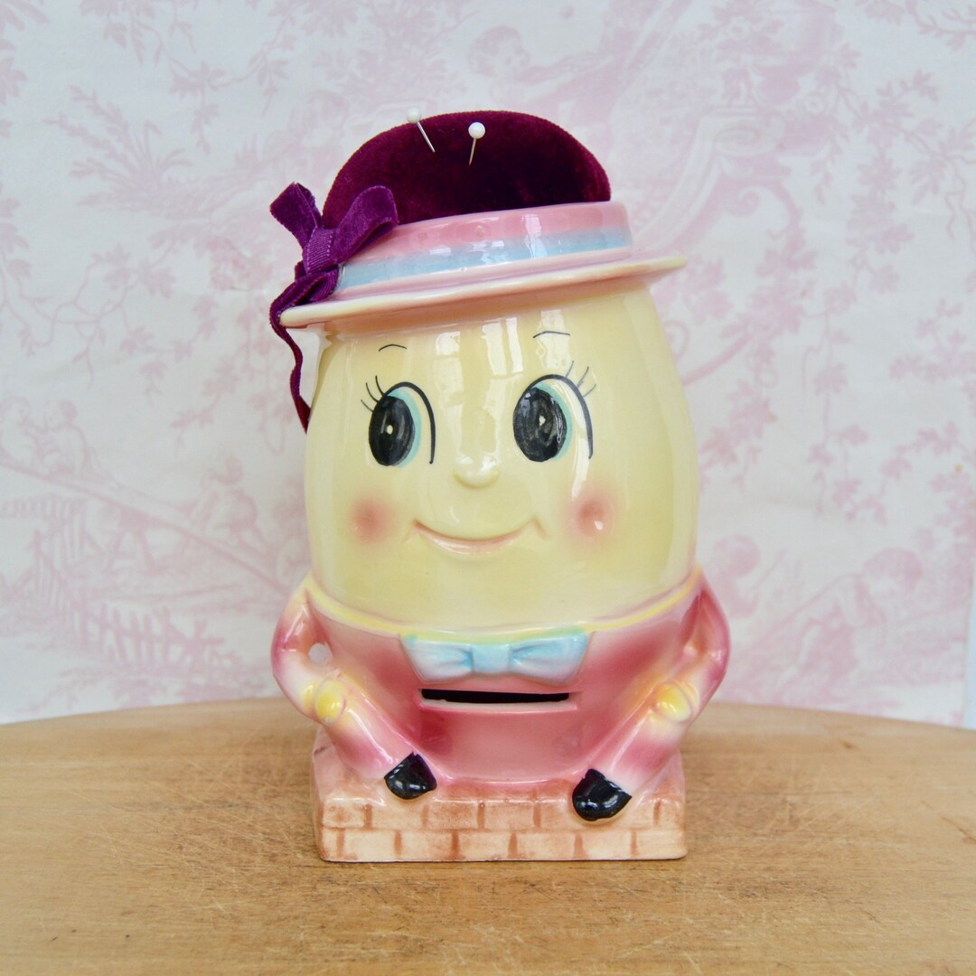 Humpty Dumpty Ceramic and Fabric Pincushion and Bank Vintage - Etsy