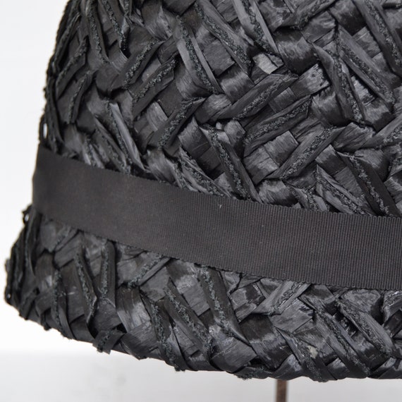 Vintage 1960s Black Raffia Hat with Black Ribbon - image 5