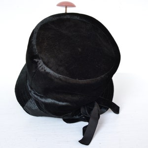 Vintage Black Velvety Hat with Velvet Ribbon and Bow image 7