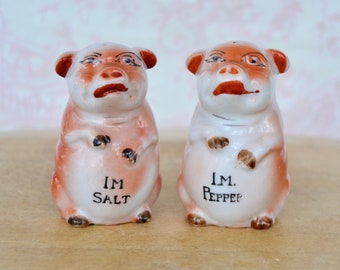 Vintage Ceramic Pig Salt and Pepper Shakers Made in Japan