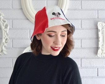 Vintage Walt Disney World Fabric Bucket Hat with Mickey Mouse by Walt Disney Productions