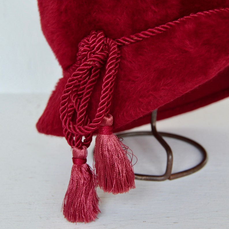 Vintage Red Maroon Fuzzy Wool Hat with Side Tassel by Gwen Pennington