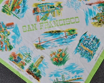 Vintage San Francisco Souvenir Scarf Featuring Tourist Attractions Made in Japan by SNCO