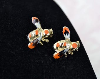 Vintage Pair of Small Bug Brooches with Paint Enamel