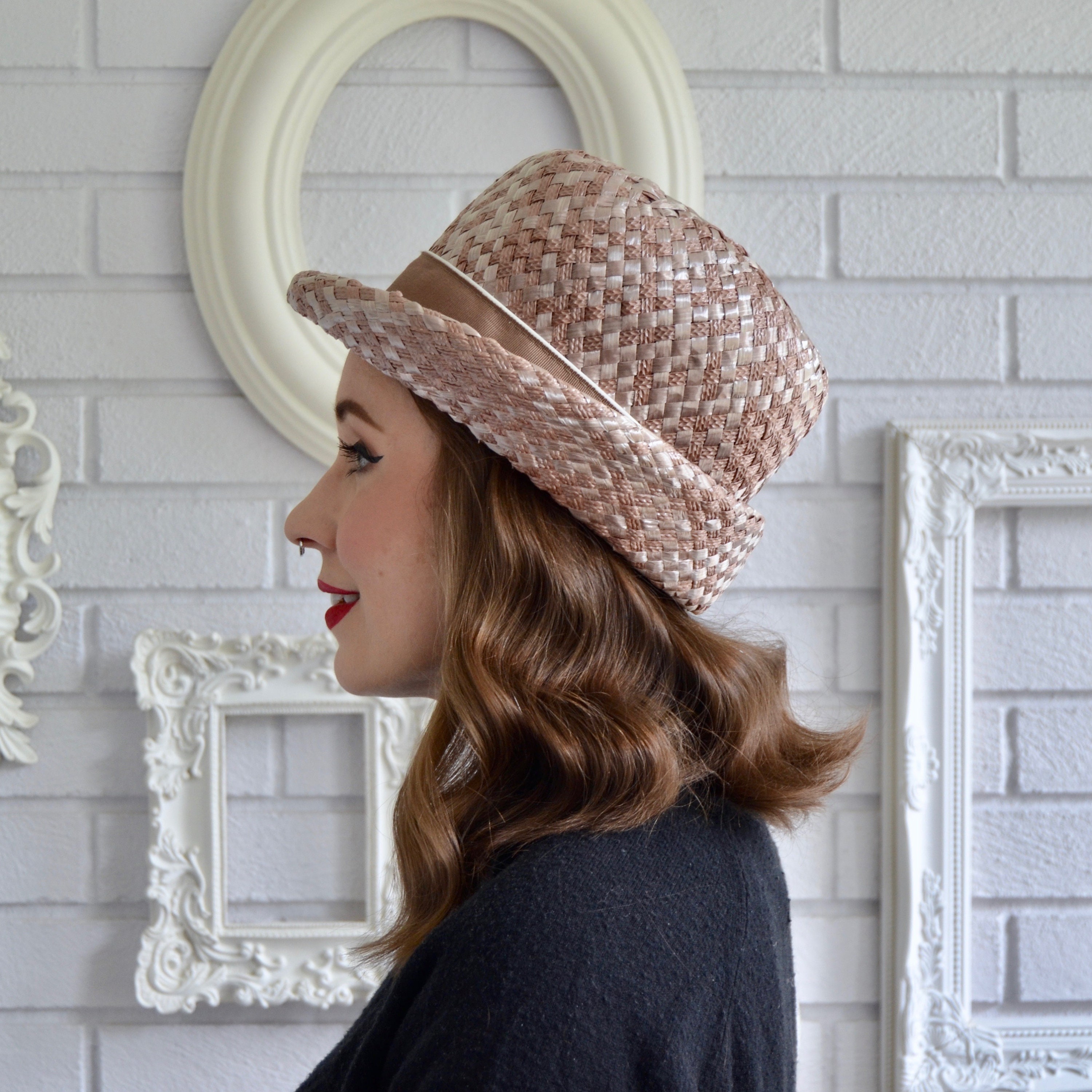 1960s Union Label Raffia‎ Hat w/Ribbon Vintage Women main image 2