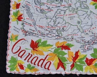 Vintage Canada Souvenir Cotton Handkerchief with Maple Leaves Around the Scalloped Edge