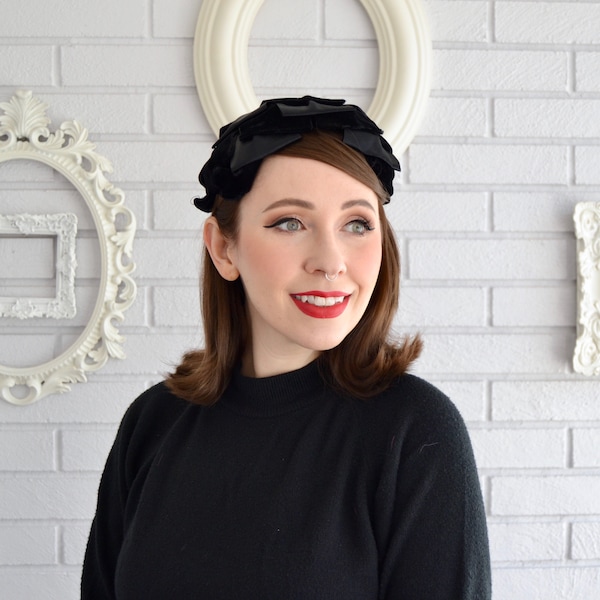 Vintage Black Fabric Petal Headband Style Hat