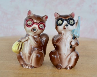 Vintage Fox Ceramic Salt and Pepper Shakers with Googly Eyes Made in Japan