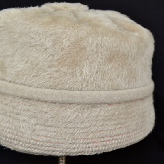 Vintage 1960s Fuzzy Wool Hat with Orange Stitchin… - image 3
