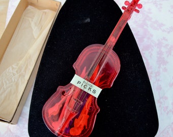 Vintage Set of Appetizer Party Picks with Character Tops in Plastic Violin Case