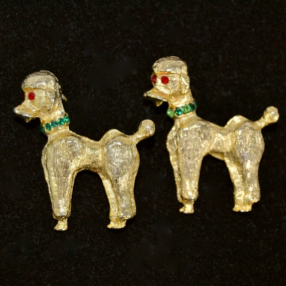 Vintage Pair of Poodle Pins Made of Gold Tone Met… - image 1