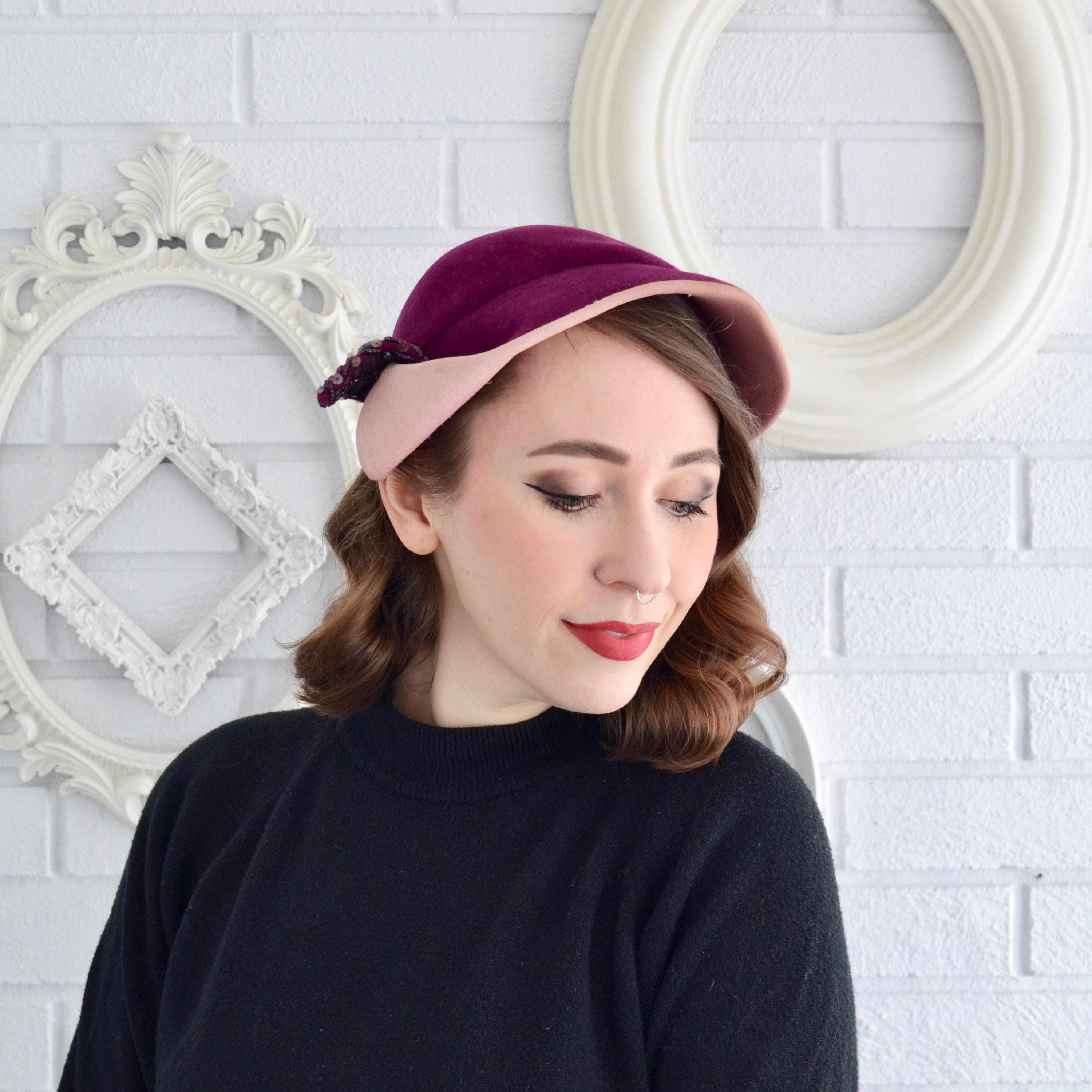Vintage 1950s Beaded Caplet Hat Navy Sequenced 50s Tulle and Sequin Pillbox Hat — Sunset Blvd Vintage  main image 2