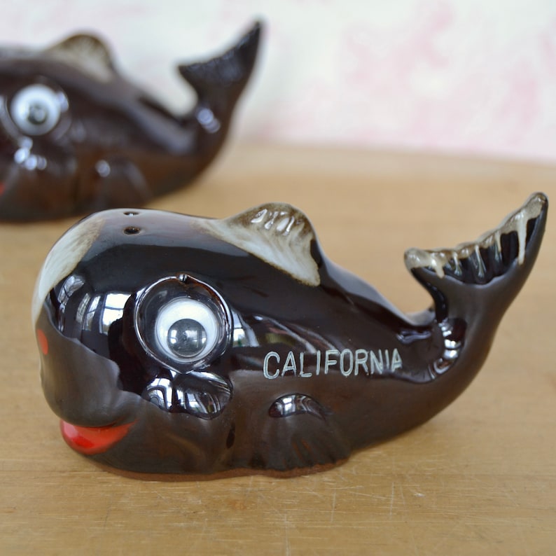 Vintage Whale Salt and Pepper Shakers Made of Redware Pottery Etsy