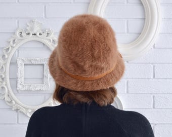 Vintage 70s Kangol Angora Fuzzy Hat Dark‎ Pink w/ Burgundy Trim Cloche England Vintage 70s Kangol Angora Fuzzy Hat Dark Pink W/ Burgundy  main image 2
