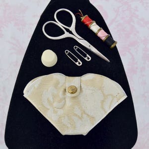 Vintage Travel Sewing Kit with Cream Floral Vinyl Folding Pouch Happy Birthday Advertisement