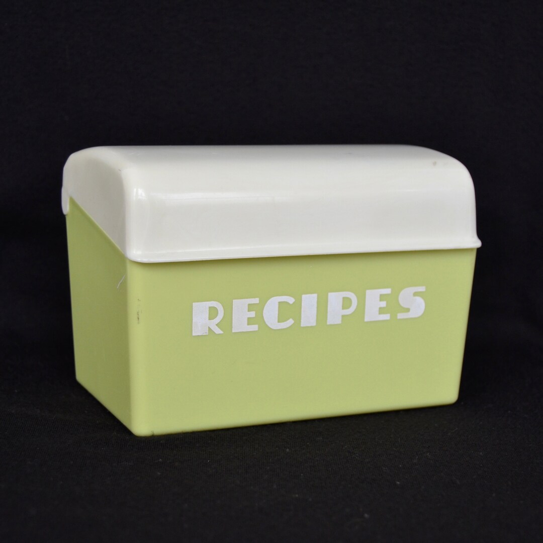 Vintage Plastic Recipe Box in off White and Pale Green by Etsy