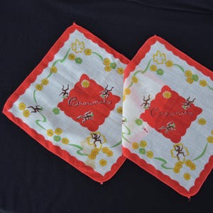 Vintage Pair of Brownies Handkerchiefs with FLAWS