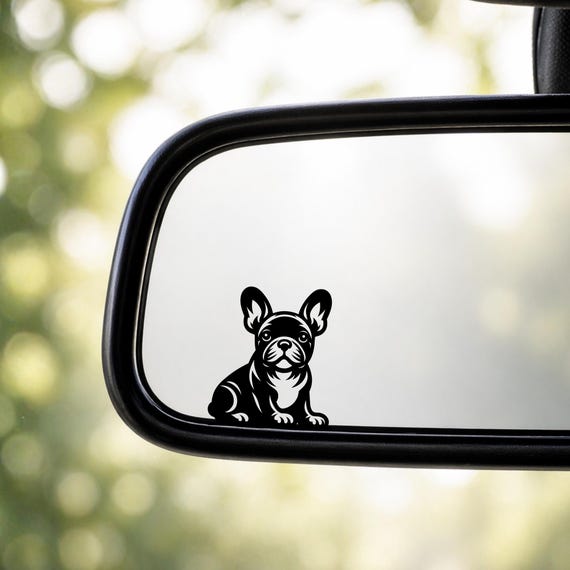 French Bulldog Rearview Mirror Decal | Minimalist Frenchie Car Window Vinyl Sticker