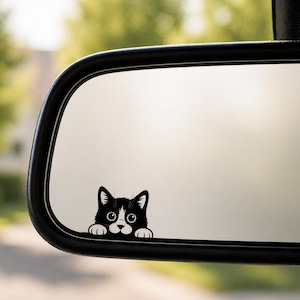 Peeking Cat Car Mirror Decal | Cute Kitty Window Peeker Vinyl Sticker