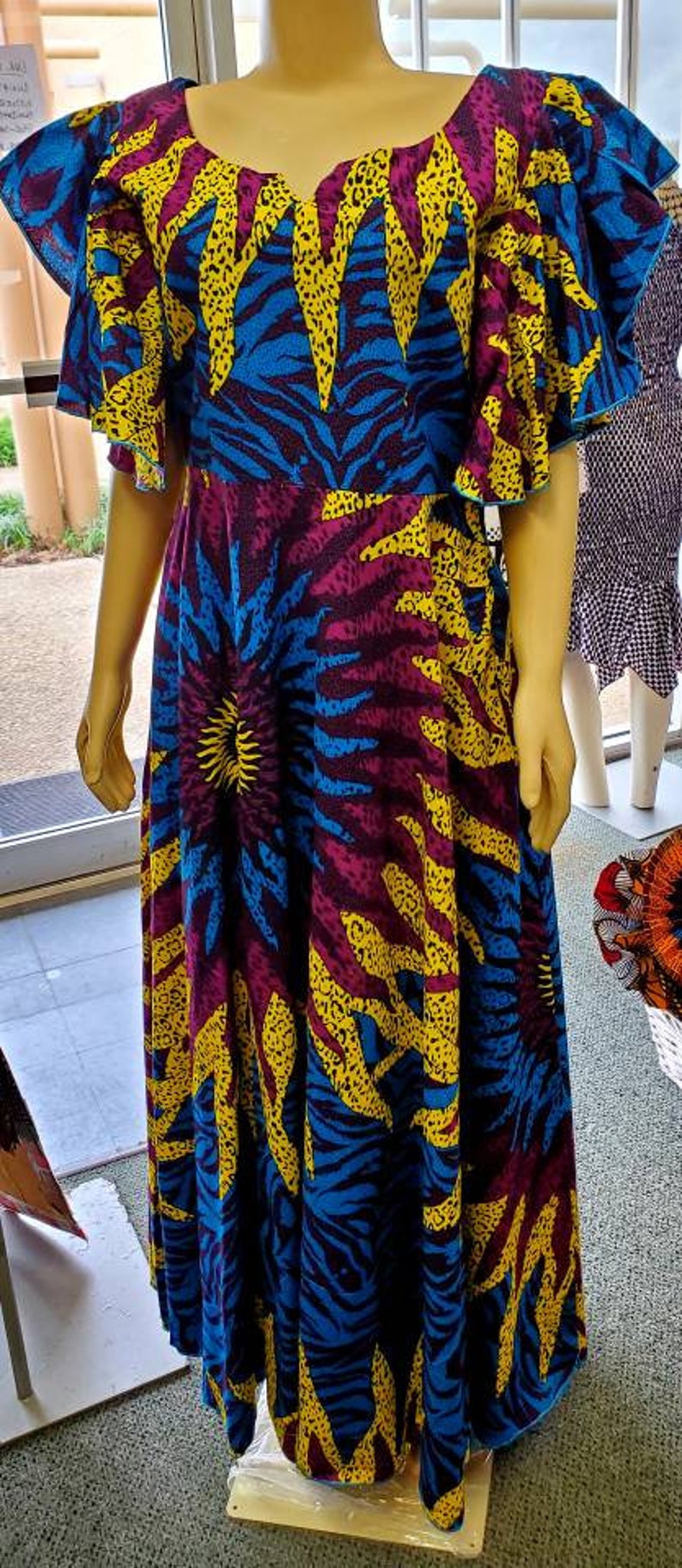 Ankara African Print Sunflower Maxi Dress | Etsy