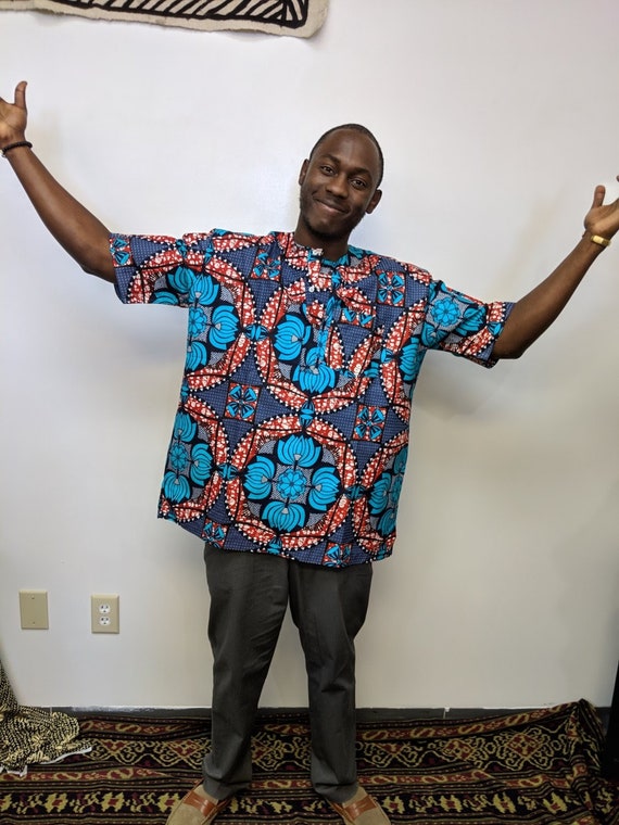 Teal Floral African Print Shirt,/big & Tall Men Size Chest 52x33. 