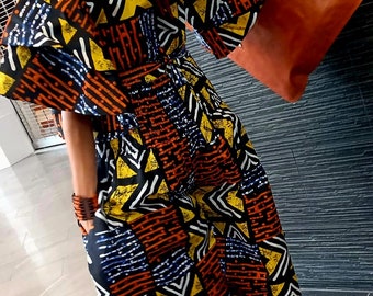 Ankara Crop Top Pantset with Headwrap/African Boho Pants and Medium Wrap Top. Sold whole or seperate.