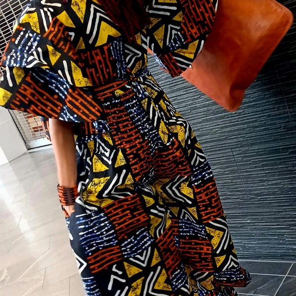 Ensemble pantalon crop top Ankara avec serre-tête/pantalon bohème africain et haut cache-cœur moyen. Vendus entiers ou séparés.